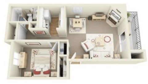 a 3d floor plan of a house with a bedroom